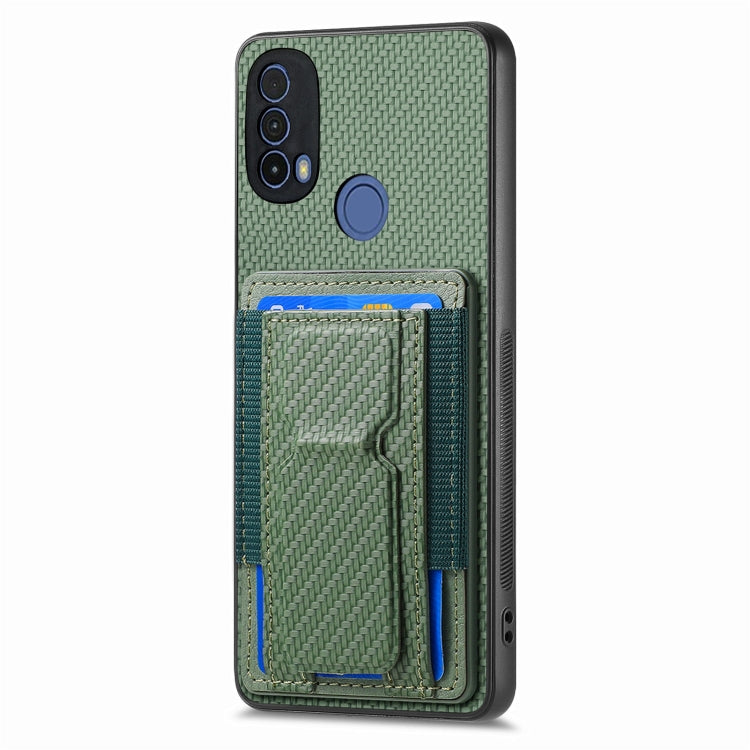 For Motorola Moto G Stylus 5G 2024 Carbon Fiber Fold Stand Elastic Card Bag Phone Case(Green) - Motorola Cases by buy2fix | Online Shopping UK | buy2fix