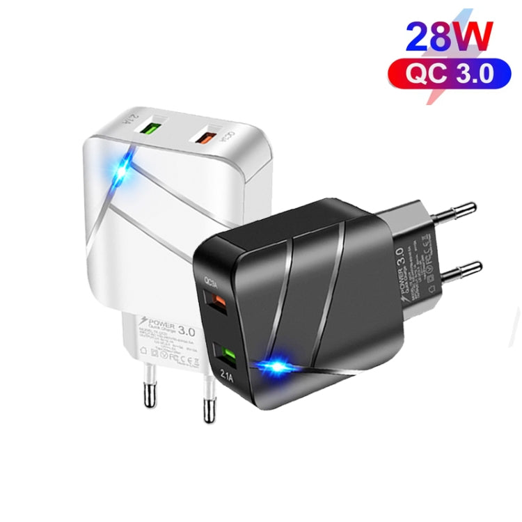 TE-Q820 28W Dual USB QC3.0 18W Mobile Phone Charger, EU Plug(Black) - USB Charger by buy2fix | Online Shopping UK | buy2fix