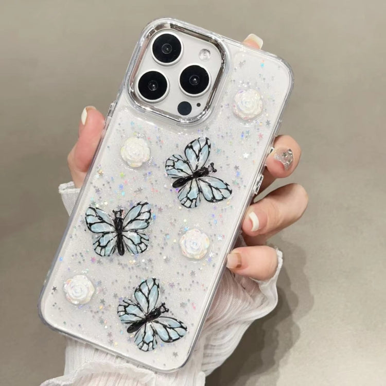 For iPhone 16 Pro Glitter 3D Butterfly TPU Phone Case(Blue) - iPhone 16 Pro Cases by buy2fix | Online Shopping UK | buy2fix