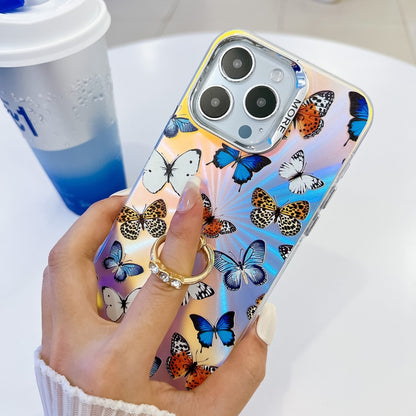 For iPhone 16 Pro Electroplating Laser Butterfly Ring Holder Phone Case(White Purple Butterflies AB6) - iPhone 16 Pro Cases by buy2fix | Online Shopping UK | buy2fix