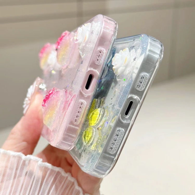 For iPhone 16 Pro 3D Flower Glitter Epoxy TPU Phone Case(Colorful Flowers) - iPhone 16 Pro Cases by buy2fix | Online Shopping UK | buy2fix