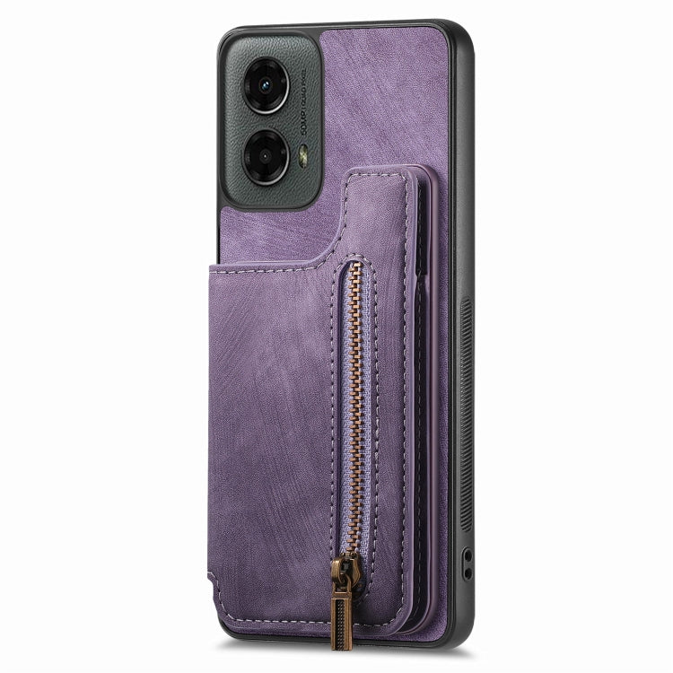 For Motorola Moto G 2024 Retro Leather Zipper Wallet Back Phone Case(Purple) - Motorola Cases by buy2fix | Online Shopping UK | buy2fix