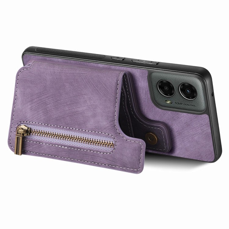 For Motorola Moto G 2024 Retro Leather Zipper Wallet Back Phone Case(Purple) - Motorola Cases by buy2fix | Online Shopping UK | buy2fix