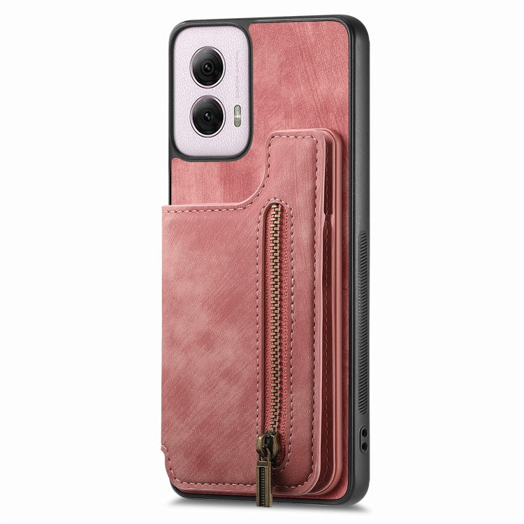 For Motorola G Power 5G 2024 Retro Leather Zipper Wallet Back Phone Case(Pink) - Motorola Cases by buy2fix | Online Shopping UK | buy2fix