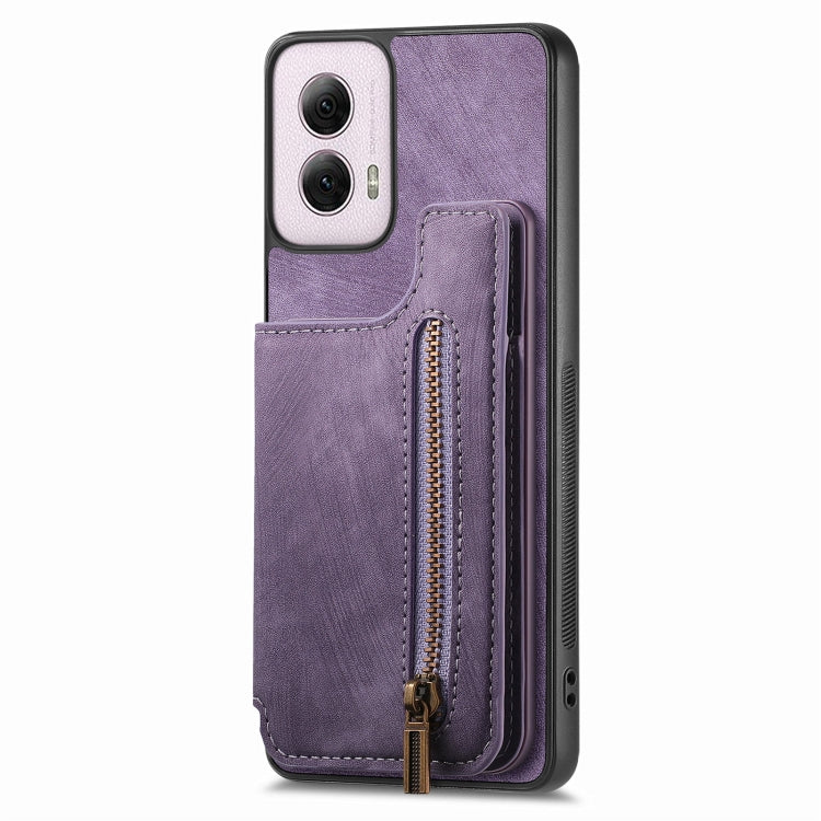 For Motorola G Power 5G 2024 Retro Leather Zipper Wallet Back Phone Case(Purple) - Motorola Cases by buy2fix | Online Shopping UK | buy2fix