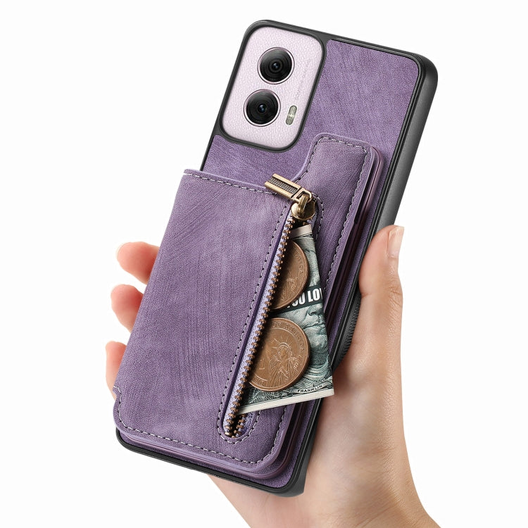 For Motorola G Power 5G 2024 Retro Leather Zipper Wallet Back Phone Case(Purple) - Motorola Cases by buy2fix | Online Shopping UK | buy2fix