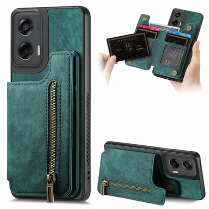 For Motorola G Stylus 5G 2024 Retro Leather Zipper Wallet Back Phone Case(Green) - Motorola Cases by buy2fix | Online Shopping UK | buy2fix