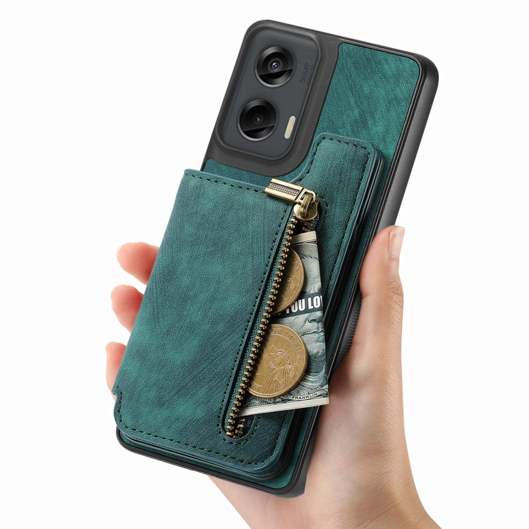 For Motorola G Stylus 5G 2024 Retro Leather Zipper Wallet Back Phone Case(Green) - Motorola Cases by buy2fix | Online Shopping UK | buy2fix