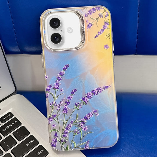 For iPhone 16 Plus Electroplating Laser Flower Texture TPU Phone Case(Lavender AH14) - iPhone 16 Plus Cases by buy2fix | Online Shopping UK | buy2fix