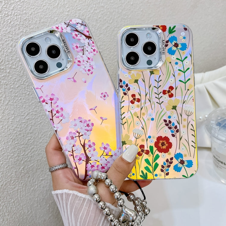 For iPhone 16 Pro Max Electroplating Laser Flower Phone Case with Wrist Strap(Lavender AH14) - iPhone 16 Pro Max Cases by buy2fix | Online Shopping UK | buy2fix