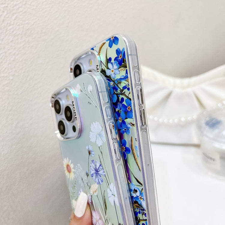 For iPhone 16 Plus Electroplating Laser Flower Phone Case with Wrist Strap(Morning Glory AH16) - iPhone 16 Plus Cases by buy2fix | Online Shopping UK | buy2fix