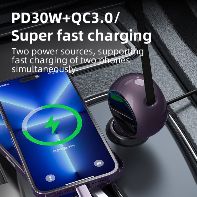 K2 With 60W Type-C Retractable Cable Type-C Port Phone Fast Charging Adapter Car Charger - Car Charger by buy2fix | Online Shopping UK | buy2fix