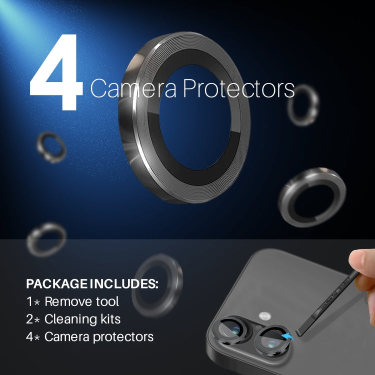 For iPhone 16 / 16 Plus NORTHJO 2 Sets 4pcs Camera Lens Protector Cover Metal Ring Film(Black) - iPhone 16 Plus Tempered Glass by NORTHJO | Online Shopping UK | buy2fix