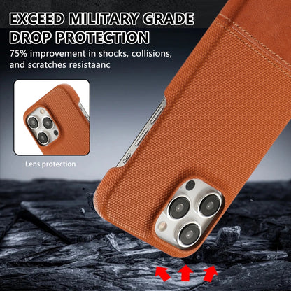 For iPhone 16 Pro Max Stitching Cloth PU Shockproof Phone Case(Brown) - iPhone 16 Pro Max Cases by buy2fix | Online Shopping UK | buy2fix