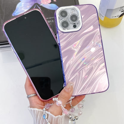 For iPhone 16 Plating Glitter Texture Chain Wristband TPU Phone Case with Lens Film(White Water Ripples) - iPhone 16 Cases by buy2fix | Online Shopping UK | buy2fix