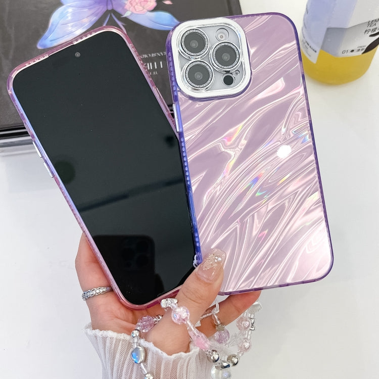 For iPhone 16 Pro Max Plating Glitter Texture Chain Wristband TPU Phone Case with Lens Film(Pink Wrinkles) - iPhone 16 Pro Max Cases by buy2fix | Online Shopping UK | buy2fix