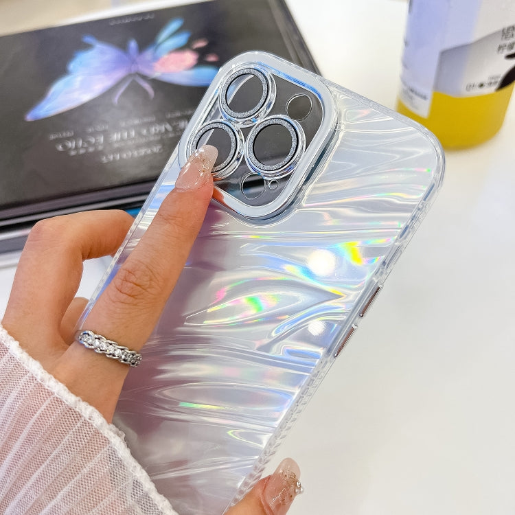 For iPhone 16 Plating Glitter Texture Chain Wristband TPU Phone Case with Lens Film(White Shell Pattern) - iPhone 16 Cases by buy2fix | Online Shopping UK | buy2fix