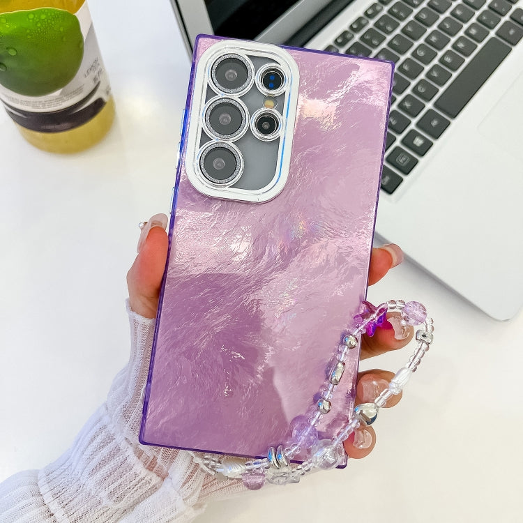 For Samsung Galaxy S25 Ultra 5G Plating Glitter Texture Chain Wristband TPU Phone Case with Lens Film(Purple Tinfoil Texture) - Galaxy S25 Ultra 5G Cases by buy2fix | Online Shopping UK | buy2fix