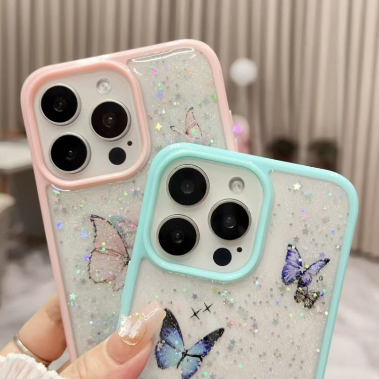 For iPhone 16 Pro Max Color Butterfly Glitter Epoxy TPU Phone Case(Green) - iPhone 16 Pro Max Cases by buy2fix | Online Shopping UK | buy2fix