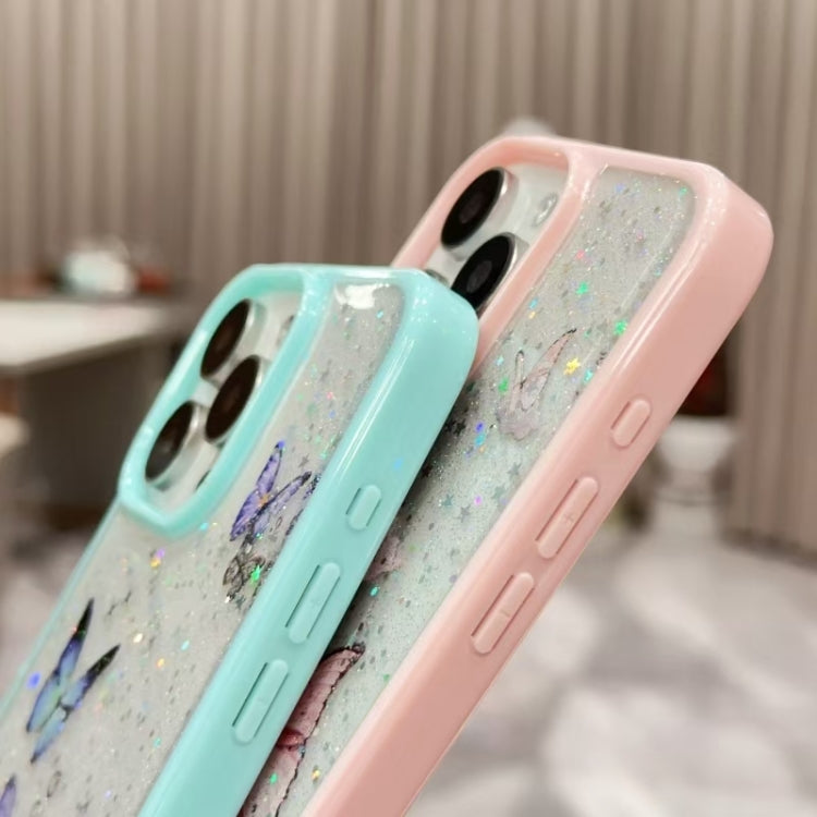 For iPhone 16 Pro Max Color Butterfly Glitter Epoxy TPU Phone Case(Green) - iPhone 16 Pro Max Cases by buy2fix | Online Shopping UK | buy2fix