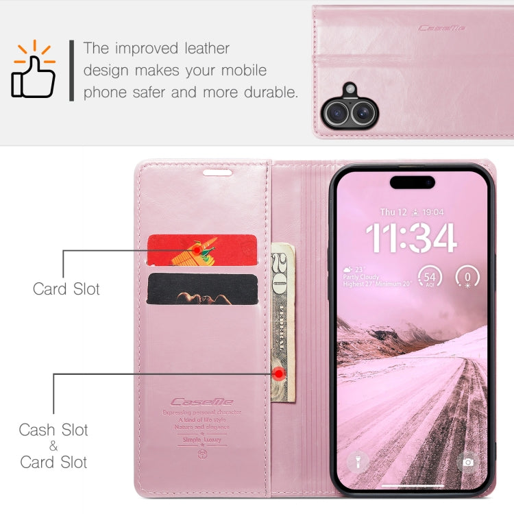 For iPhone 16 Plus CaseMe 003 Crazy Horse Texture Flip Leather Phone Case(Pink) - iPhone 16 Plus Cases by CaseMe | Online Shopping UK | buy2fix