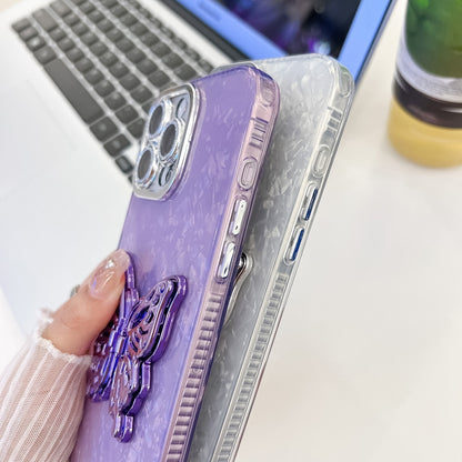 For iPhone 16 Plating Glitter Lens Film Texture Butterfly Holder Wristband Phone Case(Purple Wrinkles) - iPhone 16 Cases by buy2fix | Online Shopping UK | buy2fix