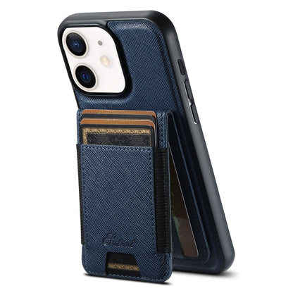 For iPhone 12 Suteni H17 Cross Grain Leather MagSafe Detachable Wallet Phone Case(Blue) - iPhone 12 / 12 Pro Cases by Suteni | Online Shopping UK | buy2fix