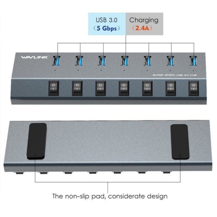 WAVLINK UH3076 5Gbps 7-port USB 3.0 Hub with Independent Switch and LED Indicator(AU Plug) - USB 3.0 HUB by WAVLINK | Online Shopping UK | buy2fix