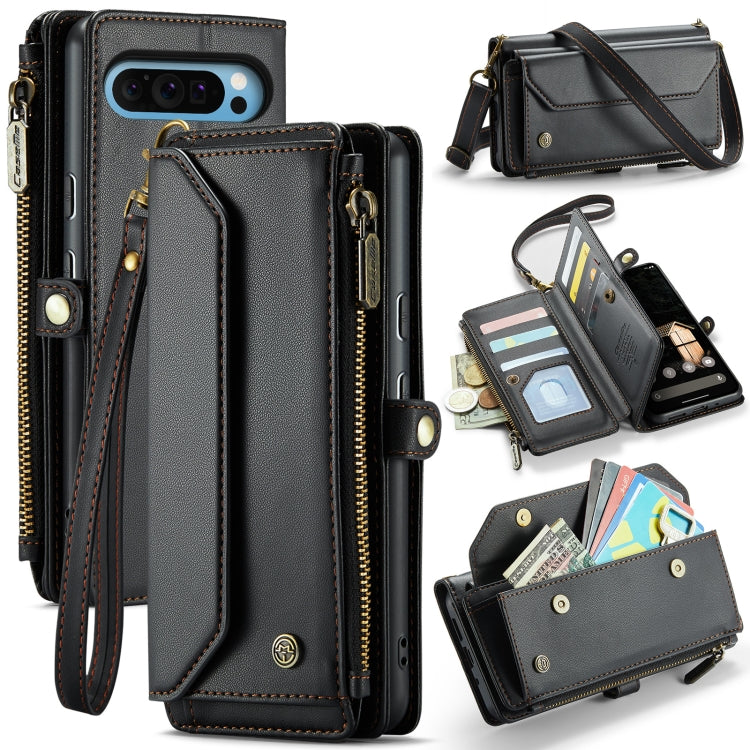 For Google Pixel 9 Pro XL CaseMe C36 Card Slots Zipper Wallet RFID Anti-theft Leather Phone Case(Black) - Google Cases by CaseMe | Online Shopping UK | buy2fix