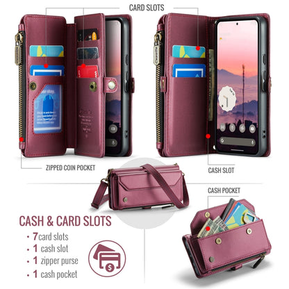 For Google Pixel 9 / 9 Pro CaseMe C36 Card Slots Zipper Wallet RFID Anti-theft Leather Phone Case(Wine) - Google Cases by CaseMe | Online Shopping UK | buy2fix