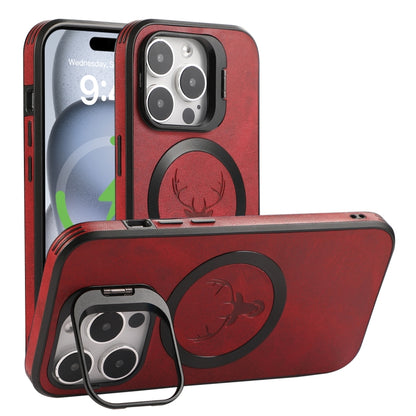 For iPhone 14 Pro Elk Lens Holder Magsafe Shockproof Phone Case(Red) - iPhone 14 Pro Cases by buy2fix | Online Shopping UK | buy2fix