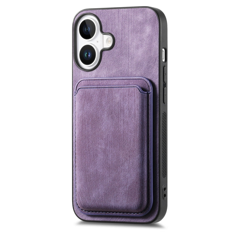 For iPhone 16 Plus Retro Leather Card Bag Magnetic Phone Case(Purple) - iPhone 16 Plus Cases by buy2fix | Online Shopping UK | buy2fix