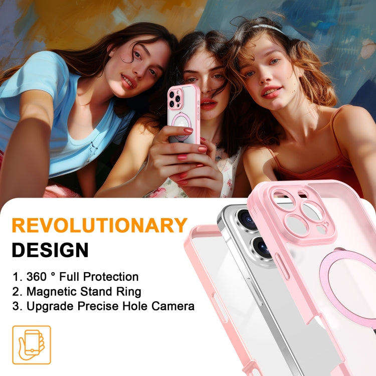 For iPhone 16 Pro Skin Feel MagSafe Holder 360 Full Body Phone Case(Pink) - iPhone 16 Pro Cases by buy2fix | Online Shopping UK | buy2fix