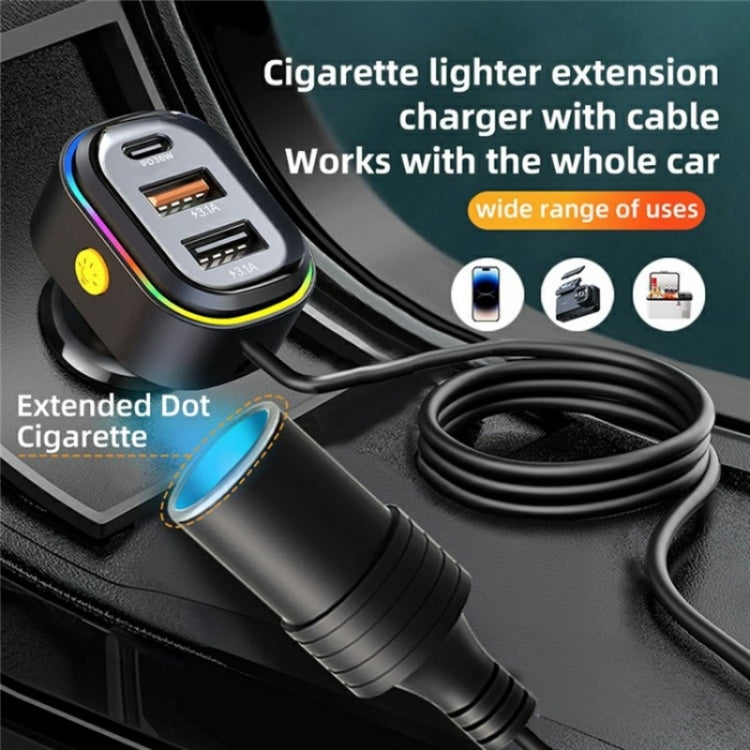 YQ9 12-24V Vehicles Type-C and Dual USB Car Front Rear Seat Cigarette Lighter Charger - Car Charger by buy2fix | Online Shopping UK | buy2fix