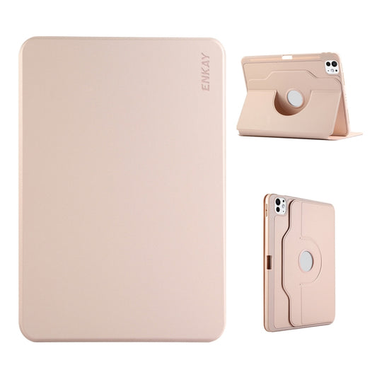 For iPad Air 11 2024 / Air 10.9 2022 ENKAY 360 Rotation TPU Leather Smart Tablet Case with Pen Slot(Pink) - iPad Air 11 2024 Cases by ENKAY | Online Shopping UK | buy2fix