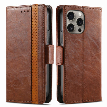 For iPhone 16 Pro Max CaseNeo Splicing Dual Magnetic Buckle Leather Phone Case(Brown) - iPhone 16 Pro Max Cases by buy2fix | Online Shopping UK | buy2fix