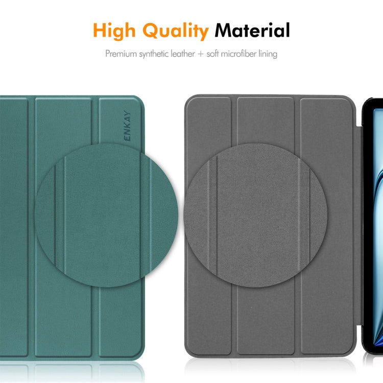 For Samsung Galaxy Tab S10+ / S9+ / S9 FE+ ENKAY Tri-fold Custer Texture Plastic Leather Smart Tablet Case with Pen Slot(Dark Green) - Galaxy Tab S9+ Cases by ENKAY | Online Shopping UK | buy2fix