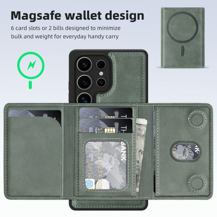 For Samsung Galaxy S25+ 5G Shield Multi-functional MagSafe Card Bag Phone Case(Green) - Galaxy S25+ 5G Cases by buy2fix | Online Shopping UK | buy2fix