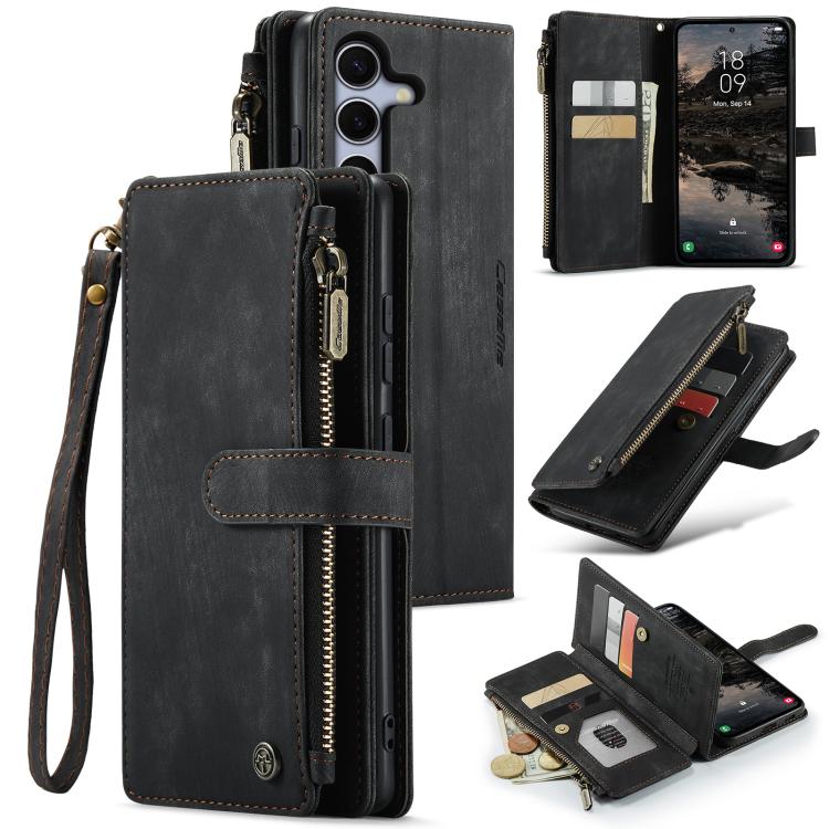 For Samsung Galaxy S25 5G CaseMe C30 Card Slots Zipper Wallet Leather Phone Case(Black) - Galaxy S25 5G Cases by CaseMe | Online Shopping UK | buy2fix