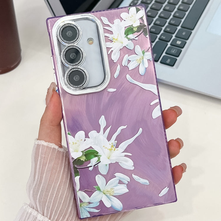 For Samsung Galaxy S25 5G Electroplating Flowers Plants Texture TPU Phone Case(Gardenia FL15) - Galaxy S25 5G Cases by buy2fix | Online Shopping UK | buy2fix