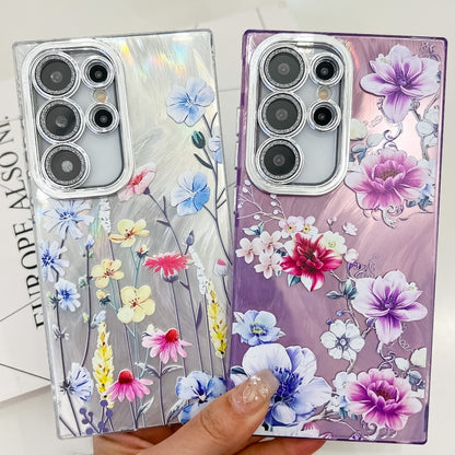 For Samsung Galaxy S25 5G Electroplating Flowers Plants Texture TPU Phone Case(Plum Flower FL6) - Galaxy S25 5G Cases by buy2fix | Online Shopping UK | buy2fix