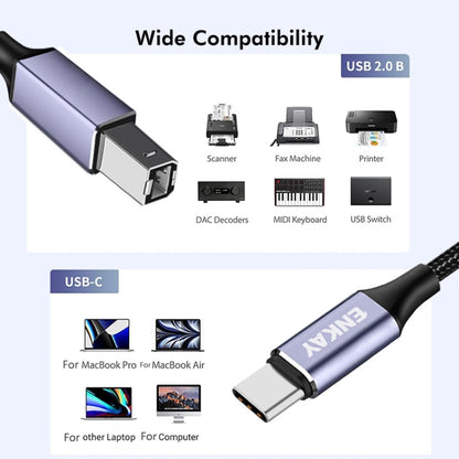 ENKAY ENK-CB170 USB C / Type-C to USB 2.0 B Printer Scanner Nylon Braided Cable, Length:0.5m - Cable & Adapters by ENKAY | Online Shopping UK | buy2fix