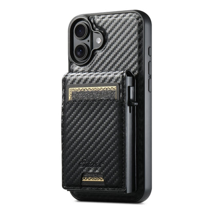 For iPhone 16 Plus Suteni H19 Carbon Fiber Grain 2-in-1 MagSafe Removable Card Box Back Phone Case(Black) - iPhone 16 Plus Cases by Suteni | Online Shopping UK | buy2fix