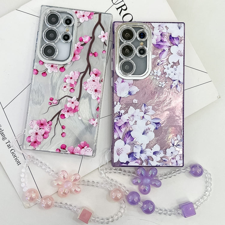 For Samsung Galaxy S25 5G Electroplating Flowers Plants Texture Wristband TPU Phone Case(Peony FL14) - Galaxy S25 5G Cases by buy2fix | Online Shopping UK | buy2fix