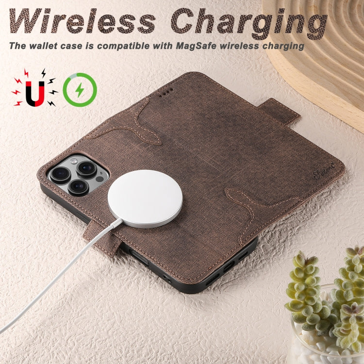 For iPhone 16 Pro Max Suteni J07 Multi-functional Horizontal MagSafe Denim Leather Phone Case(Brown) - iPhone 16 Pro Max Cases by Suteni | Online Shopping UK | buy2fix