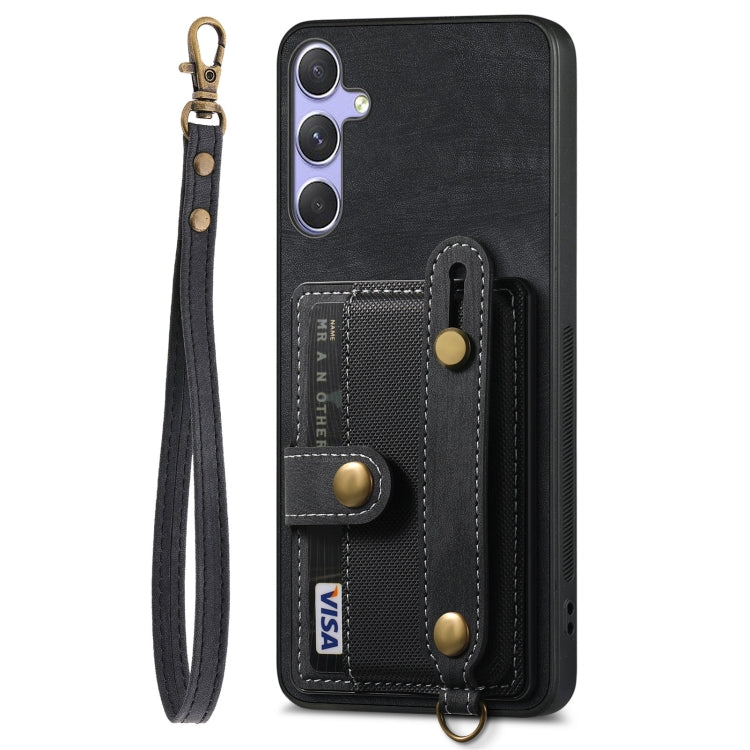 For Samsung Galaxy S25 Ultra 5G Retro Cross Wristband Wallet Leather Back Phone Case(Black) - Galaxy S25 Ultra 5G Cases by buy2fix | Online Shopping UK | buy2fix