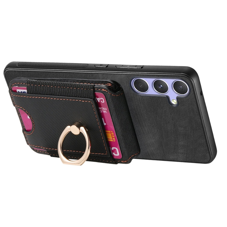 For Samsung Galaxy S25 5G Retro Splitable Magnetic Stand Card Bag Leather Phone Case(Black) - Galaxy S25 5G Cases by buy2fix | Online Shopping UK | buy2fix