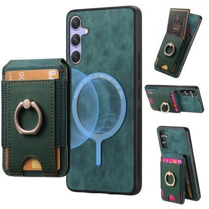 For Samsung Galaxy S25 5G Retro Splitable Magnetic Stand Card Bag Leather Phone Case(Green) - Galaxy S25 5G Cases by buy2fix | Online Shopping UK | buy2fix