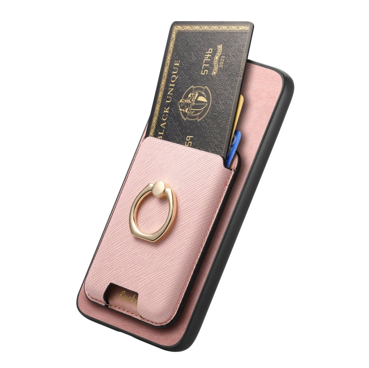 For Samsung Galaxy S25 5G Retro Cross Leather Ring Vertical Insert Card Bag MagSafe Phone Case(Pink) - Galaxy S25 5G Cases by buy2fix | Online Shopping UK | buy2fix