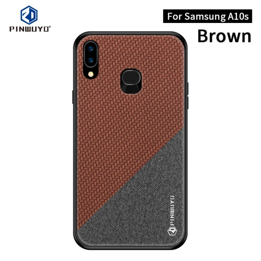 For Galaxy A10S PINWUYO Rong Series  Shockproof PC + TPU+ Chemical Fiber Cloth Protective Cover(Brown) - Galaxy Phone Cases by PINWUYO | Online Shopping UK | buy2fix